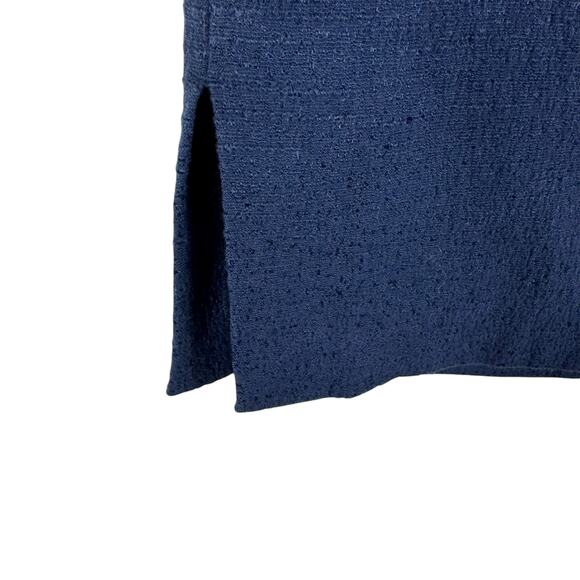 LOFT Navy Blue Tweed Lined Straight Knee Length Skirt Cotton Slit Size 4 - Picture 3 of 5